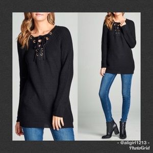 SALE Lace Up V-Neck Sweater
